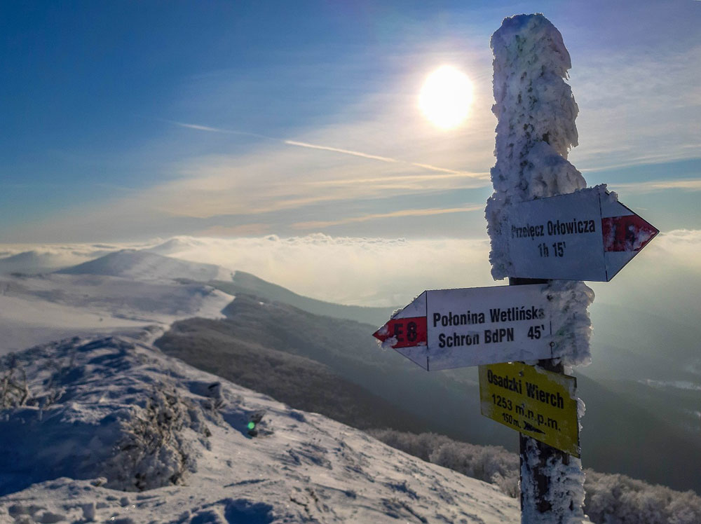 Bieszczady zimą, skrzyżowanie szlaków