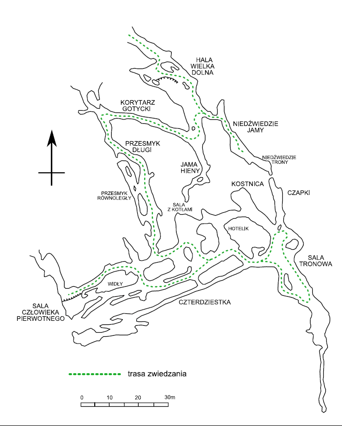 Mapa korytarzy w Jaskini Wierzchowskiej